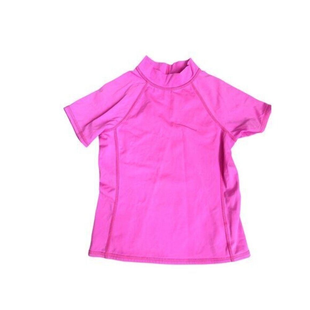 Lands End Girls Pink Short Sleeve Rash Guard Swim Tee L